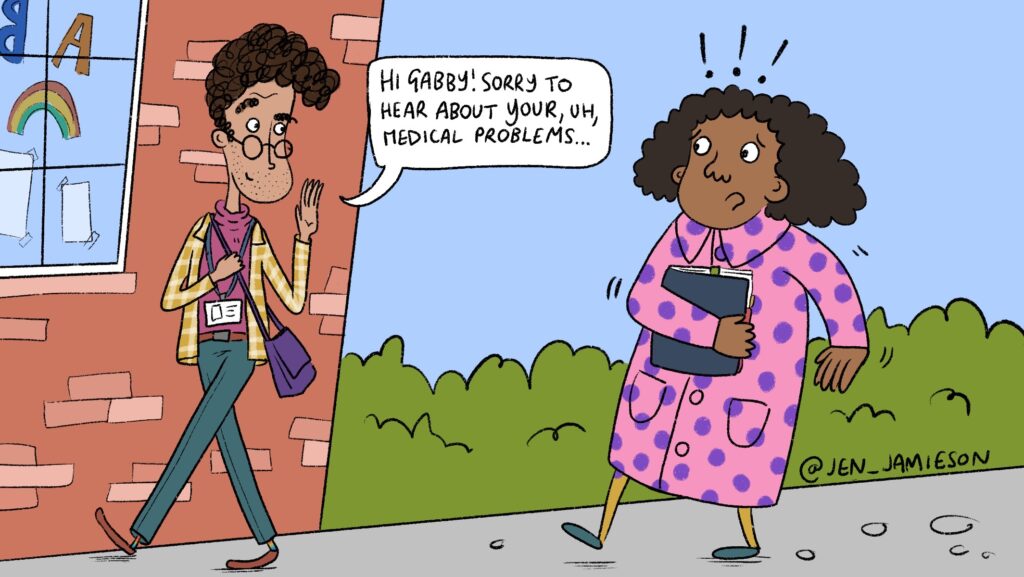 Illustration of teacher struggling with disclosing taking time off