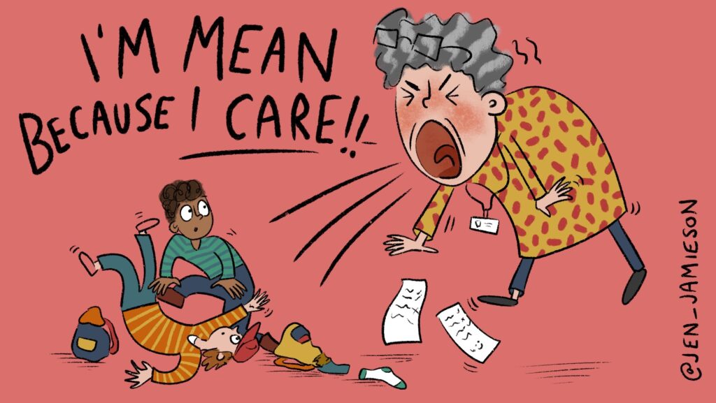 Illustration of AP yelling that they are mean because I care