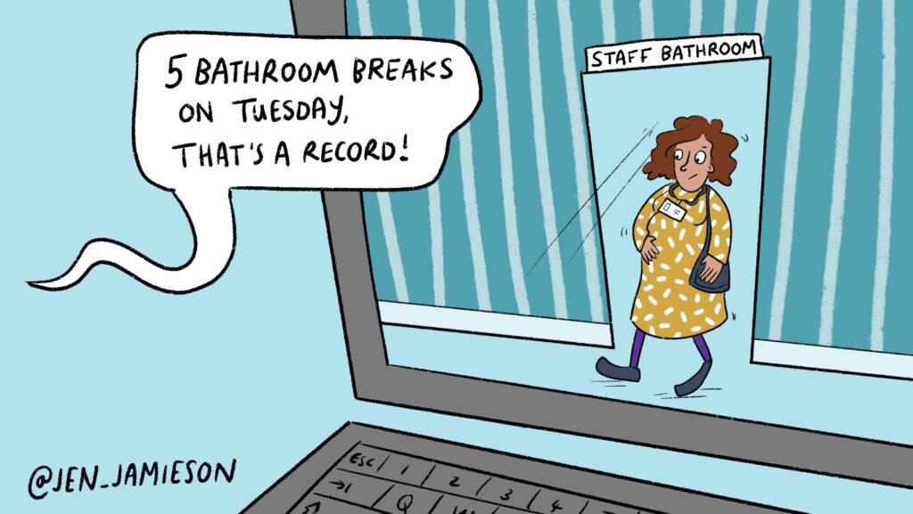 Illustration of a school leader abusing the security cameras at school