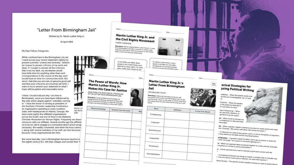 Images from the "Letter from Birmingham Jail" worksheet bundle