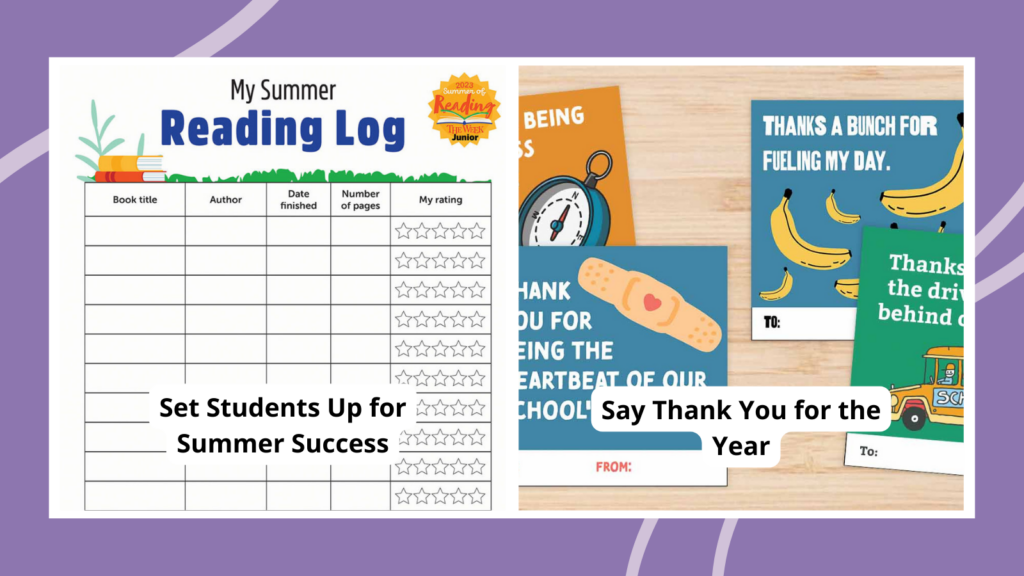 end-of-year activities thank you notes and reading log