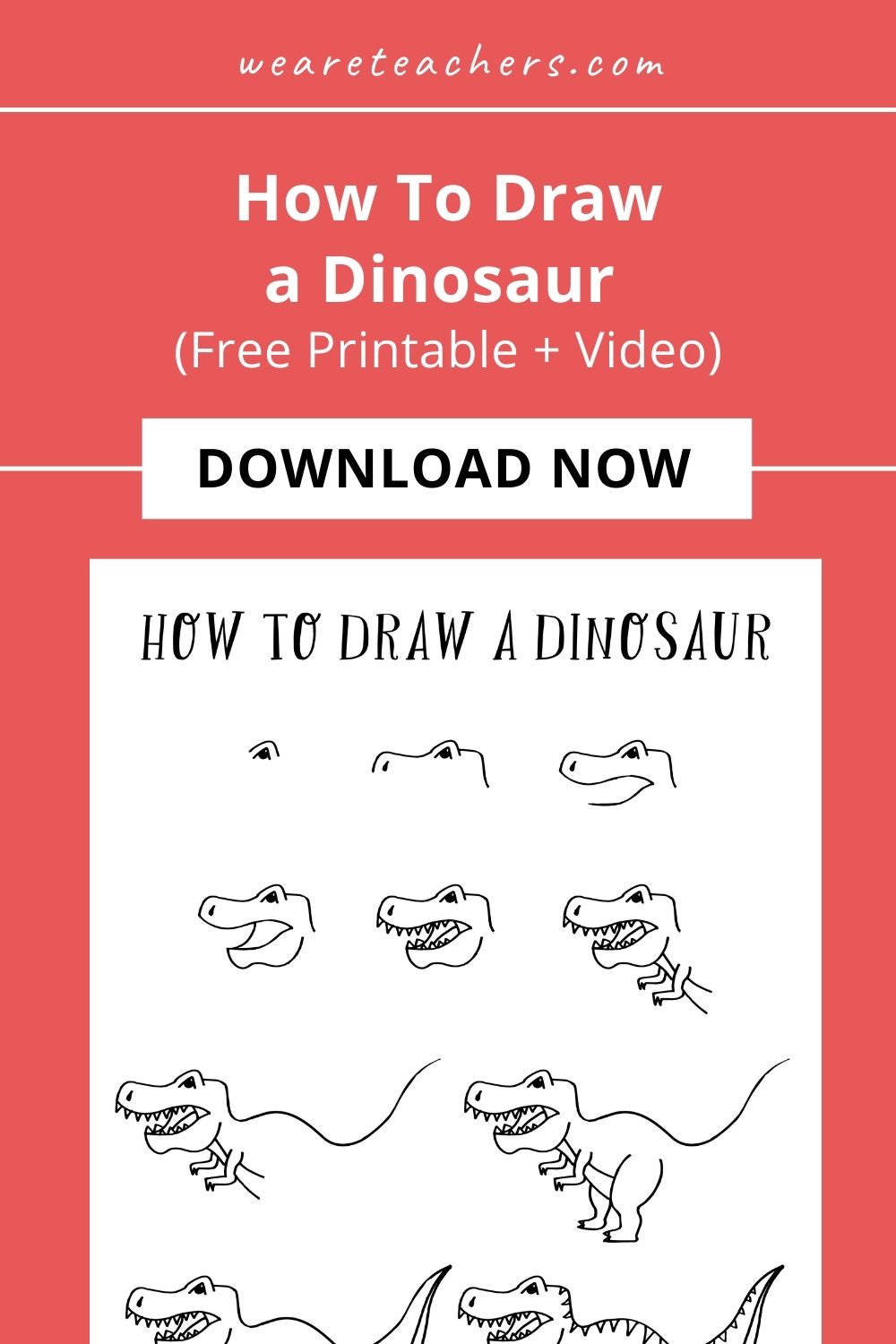 Learn to draw a dinosaur with this video tutorial and images with step-by-step instructions. Plus, be sure to download the free printable!