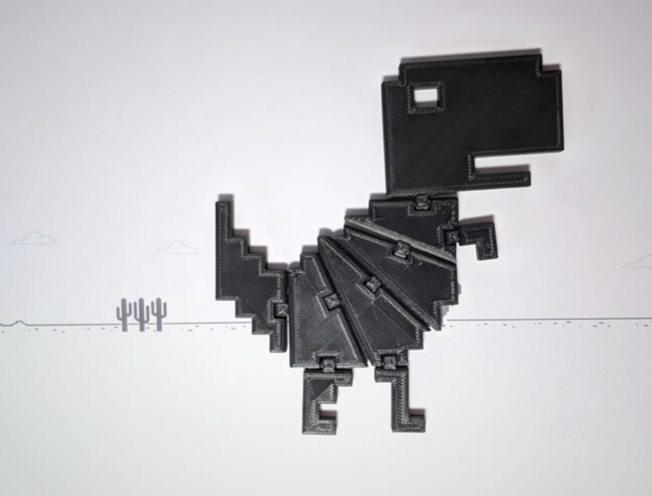 3d printed flexible chrome dinosaur
