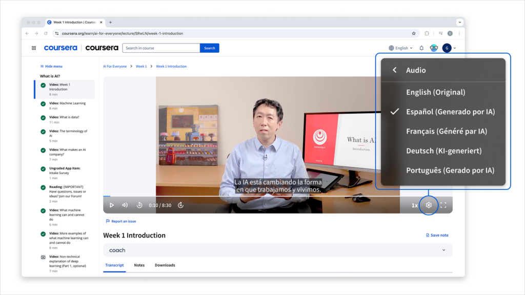 Coursera Launches AI-Dubbed Courses in Spanish, French, Brazilian Portuguese, and German