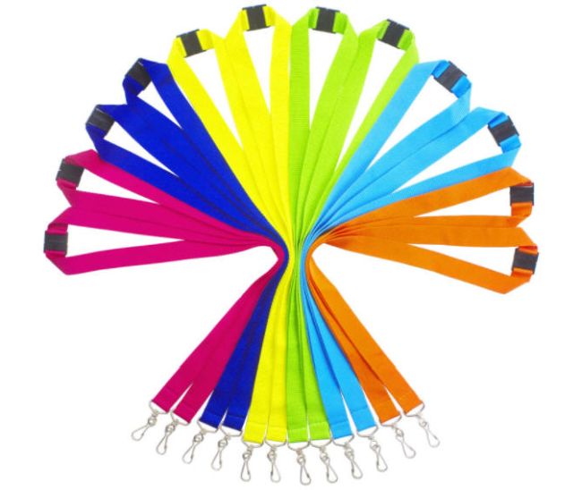 colorful-lanyards Safety lanyards in pink, blue, yellow, green, and orange as an example of inexpensive gift ideas for students