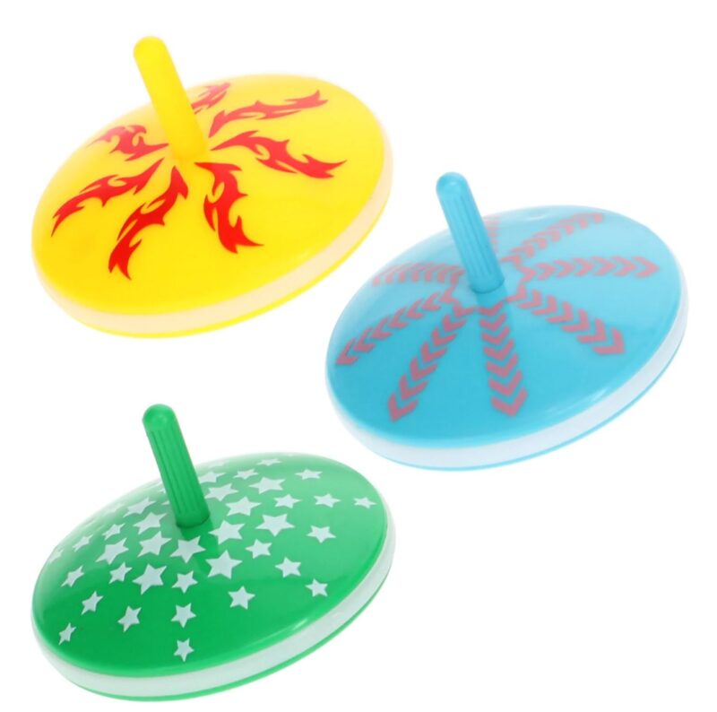 Light Up Tops Three light up tops in green, yellow and blue designs as an example of inexpensive gifts for students