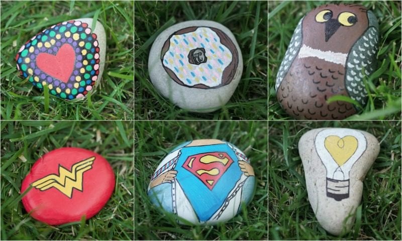 painted-rocks Colorfully decorated rocks lie in the grass as an example of inexpensive gift ideas for students