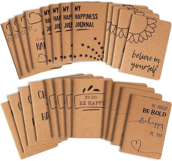 gratitude-journals Selection of kraft journals with happy sayings