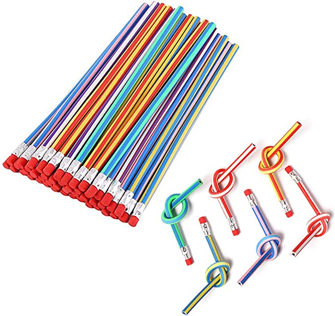 bendable-pencils Flexible pencils tied in knots as example of inexpensive gift ideas for students