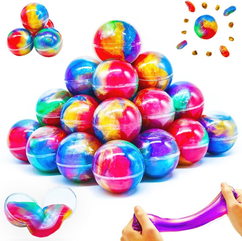 slime-balls Colorful plastic balls filled with slime as an example of inexpensive gift ideas for students