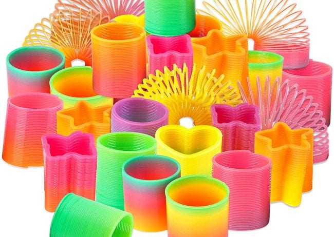 rainbow-mini-springs Colorful plastic Slinky-like springs are an example of inexpensive gift ideas for students