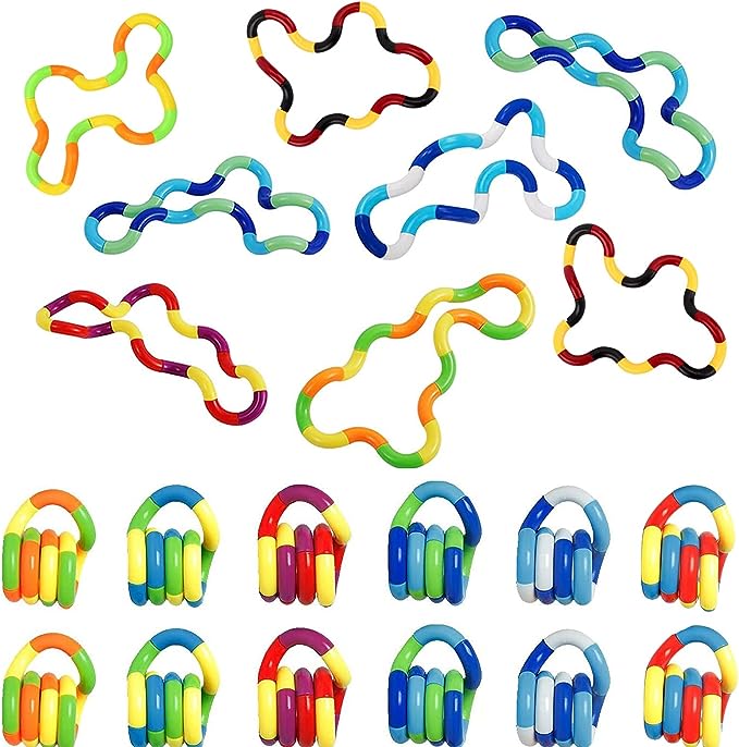 bendable-fidget-toys Colorful bendable fidget toys laid out on a clean surface