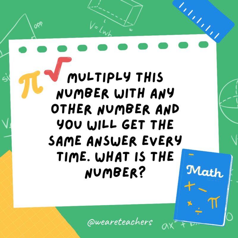 21. Multiply this number with any other number and you will get the same answer every time. What is the number? 21. Multiply this number with any other number and you will get the same answer every time. What is the number?- math brain teasers