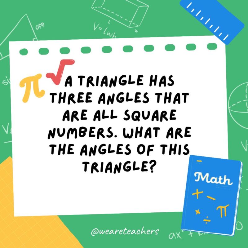 A triangle has three angles that are all square numbers. What are the angles of this triangle? A triangle has three angles that are all square numbers. What are the angles of this triangle?