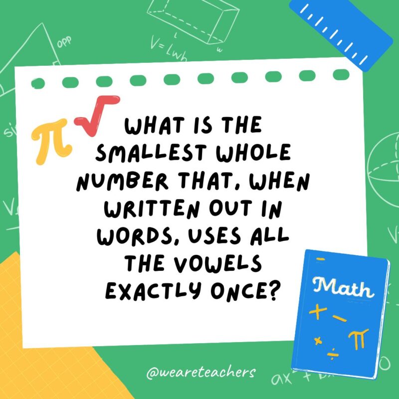 What is the smallest whole number that, when written out in words, uses all the vowels exactly once? What is the smallest whole number that, when written out in words, uses all the vowels exactly once?- math brain teasers
