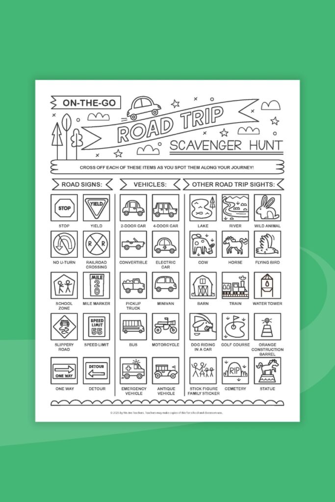 Road Trip Scavenger Hunt printable worksheet