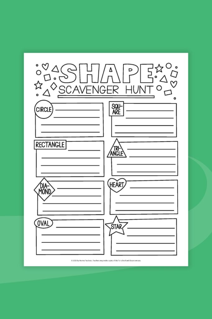 Printable shapes scavenger hunt worksheet