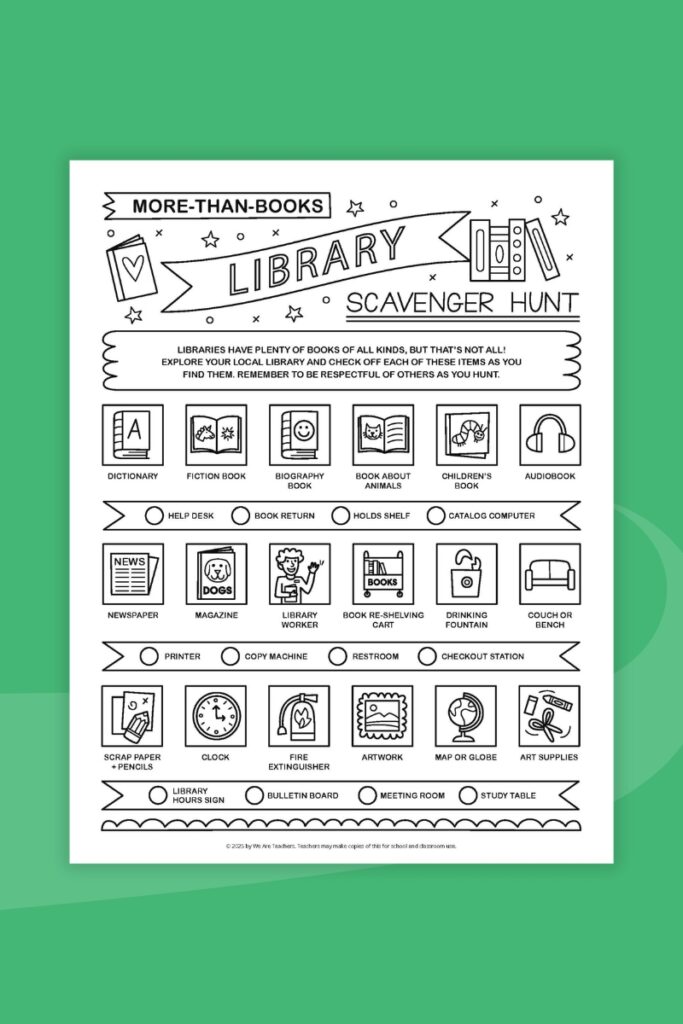 Printable Library Scavenger Hunt worksheet