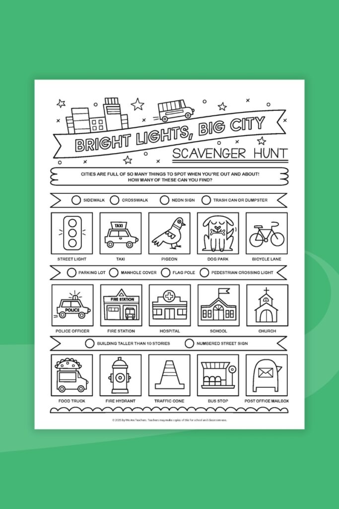 City Scavenger Hunt printable worksheet