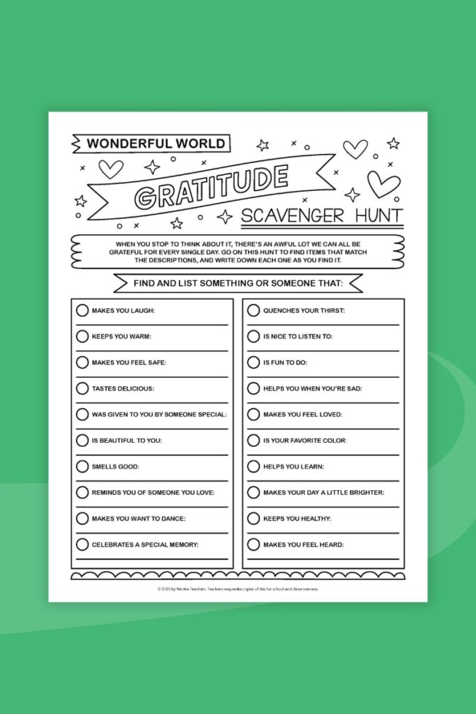 Gratitude Scavenger Hunt printable