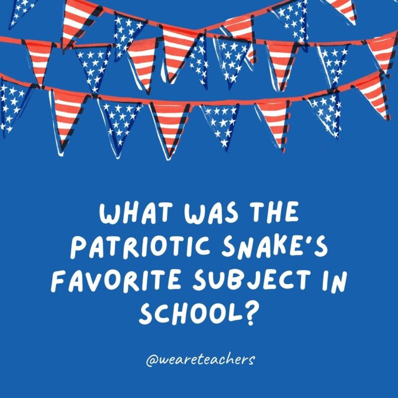What was the patriotic snake’s favorite subject in school? What was the patriotic snake's favorite subject in school?