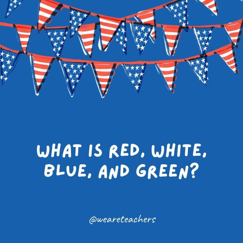 What is red, white, blue, and green? What is red, white, blue, and green?
