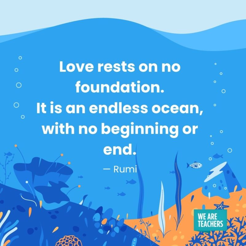 Love rests on no foundation. It is an endless ocean, with no beginning or end. — Rumi Love rests on no foundation.
It is an endless ocean,
with no beginning or end. — Rumi