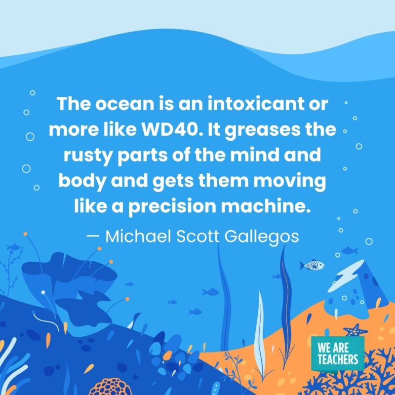 The ocean is an intoxicant or more like WD40. It greases the rusty parts of the mind and body and gets them moving like a precision machine. — Michael Scott Gallegos The ocean is an intoxicant or more like WD40. It greases the rusty parts of the mind and body and gets them moving like a precision machine. — Michael Scott Gallegos