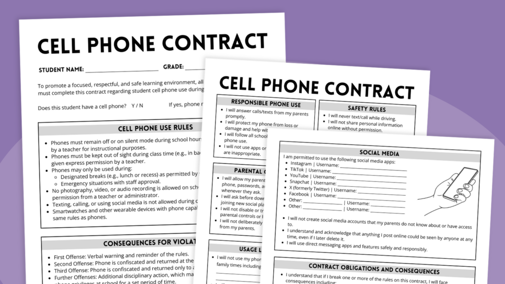 Free Printable Cell Phone Contract for Teens (Home and School)
