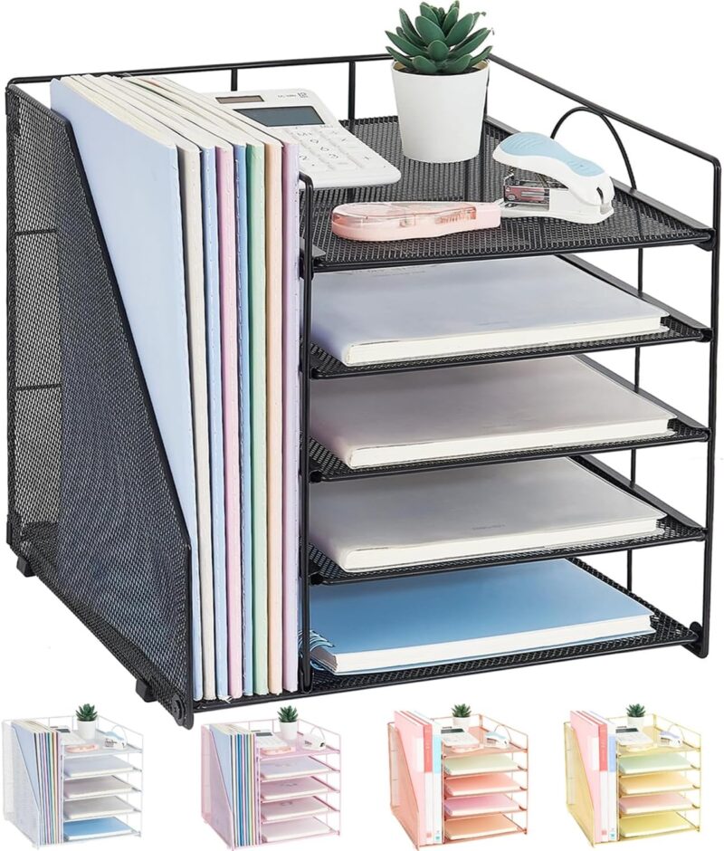5-Tray Letter Organizer with File Rack