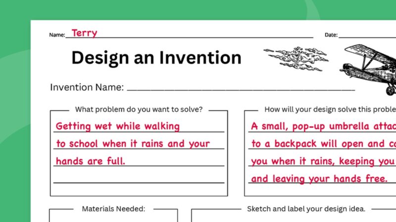 Image of the invention worksheet with example invention