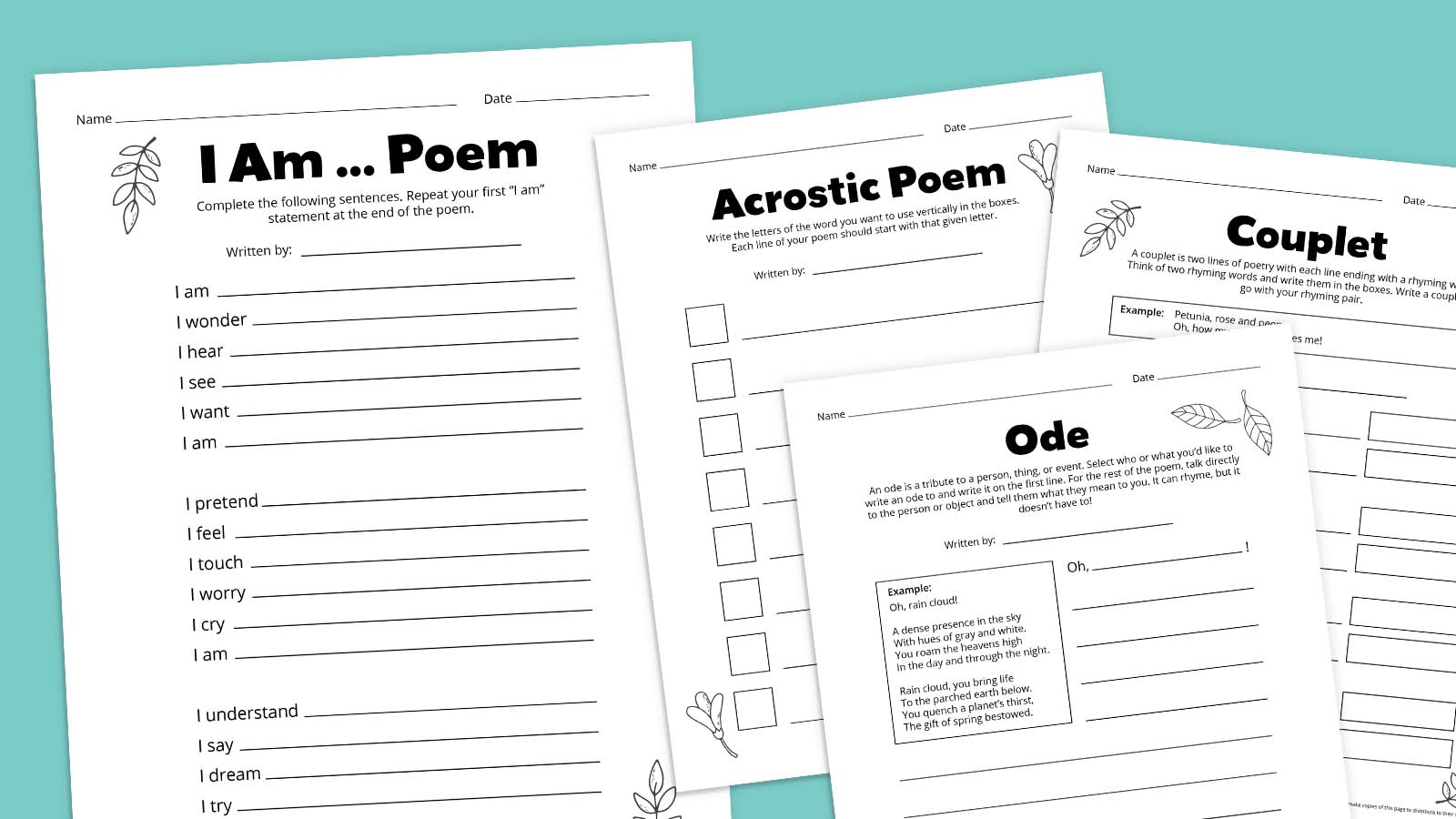 Poetry worksheets as an example of first day of school activities