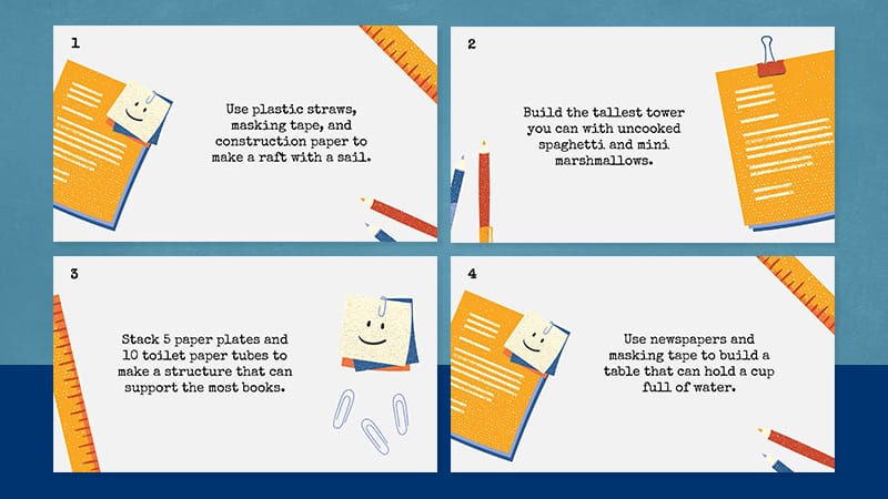 Examples of Second Grade STEM Challenges as an example of first day of school activities