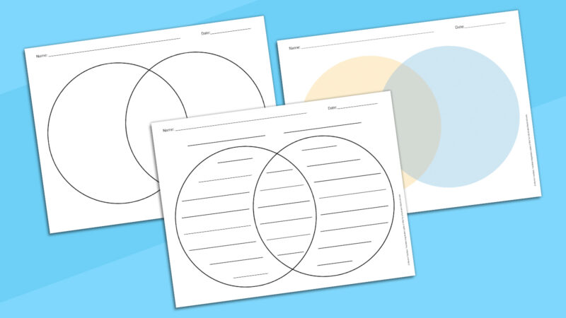 Three Venn diagram templates on a blue background 