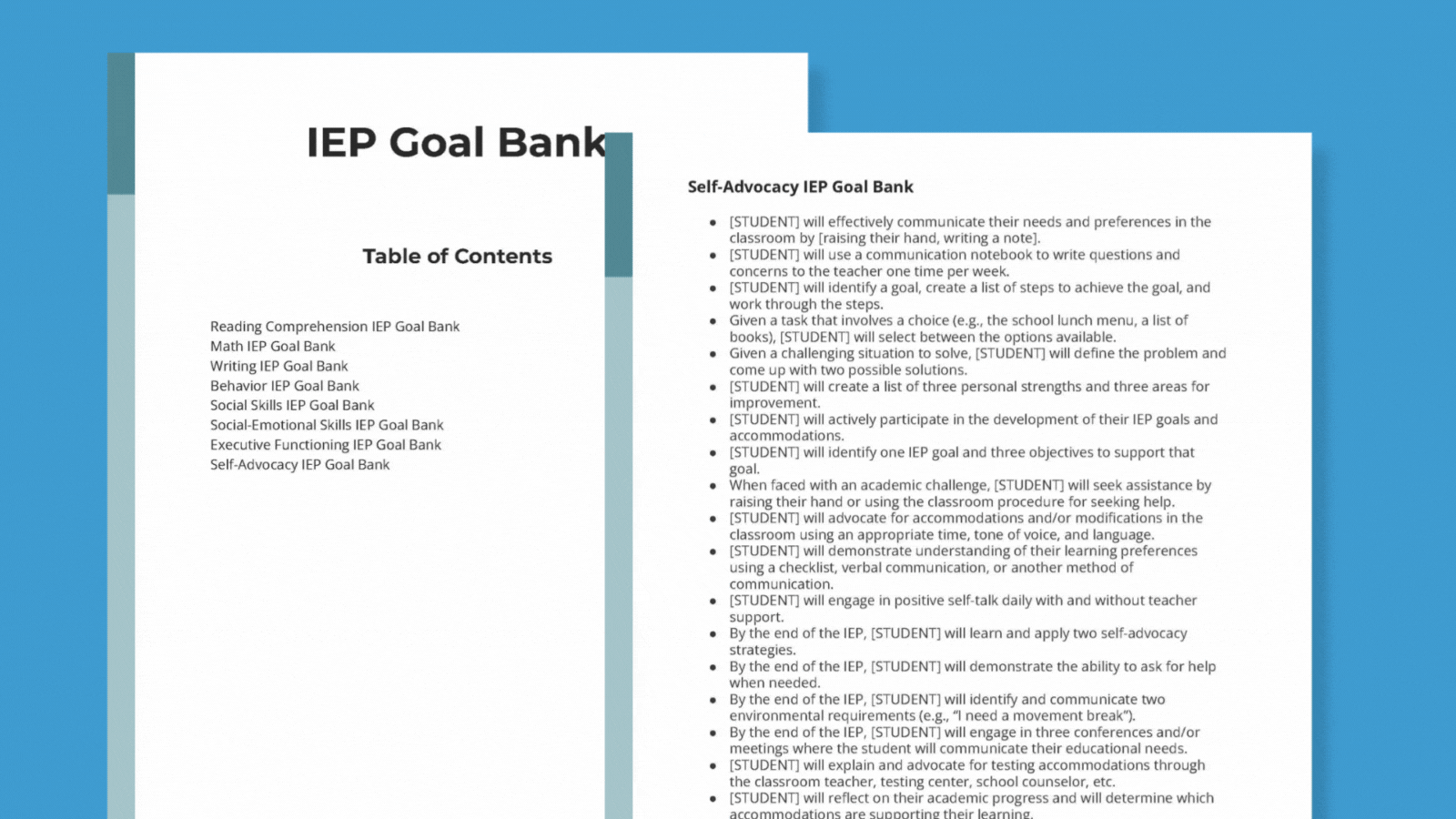 IEP Goal Bank and Tracking Sheets GIF of editable IEP goal bank along with printable goal tracking sheets.