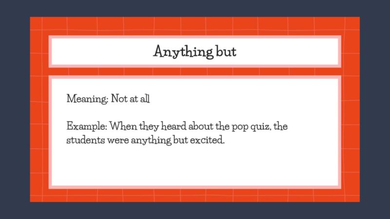 Idiom: Anything but Idiom slide with description of the idiom Anything but