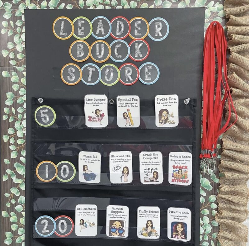 leaderboard leader board with images of what students can win for a teacher hack