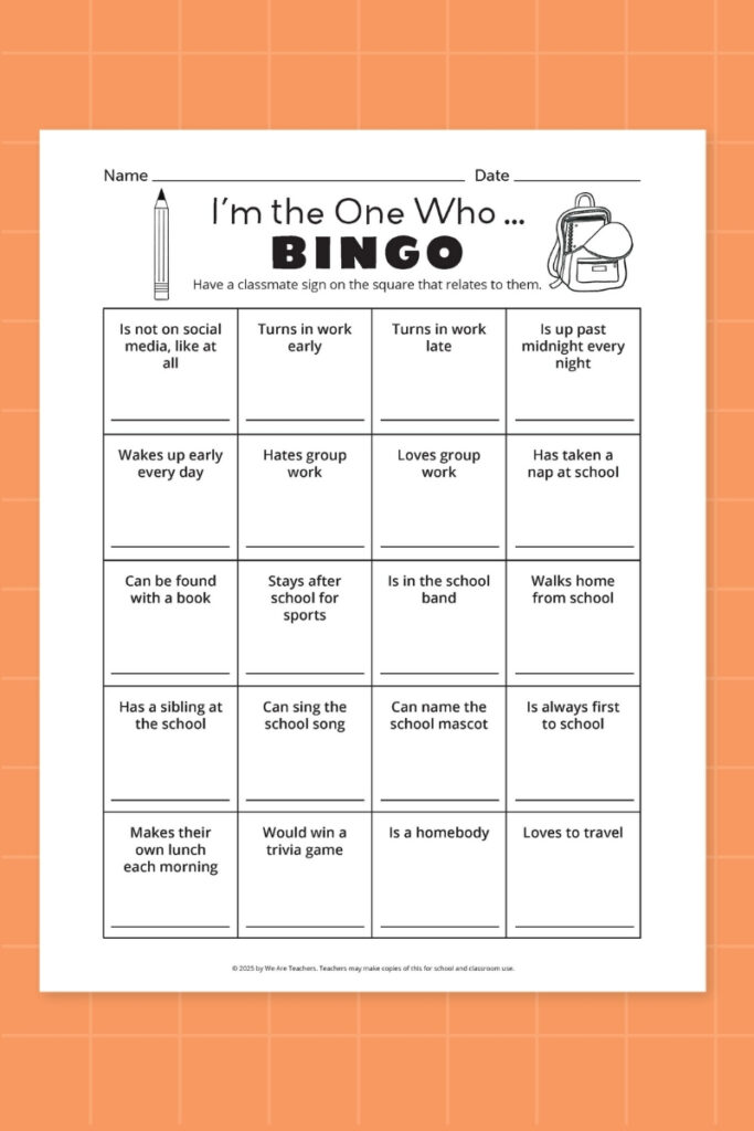 I'm the one who... bingo card