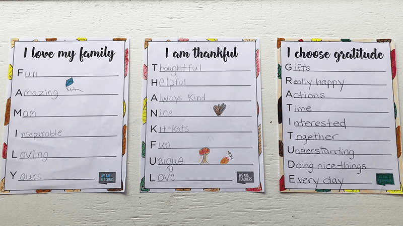 thankful-notes paper with thankful and lines to write what students are grateful for