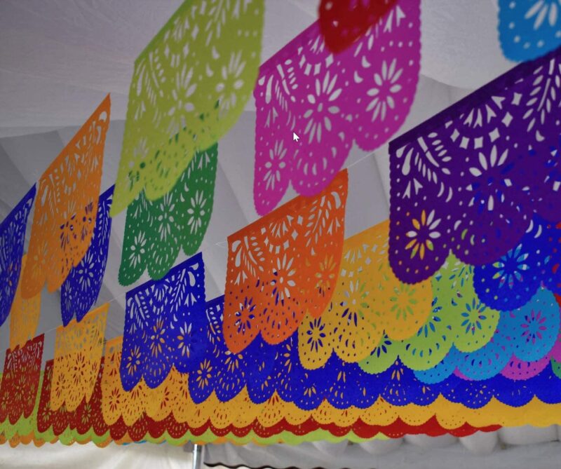 Papel Picado Colorful Papel Picado handing from the ceiling for hispanic heritage month- hispanic heritage month activities