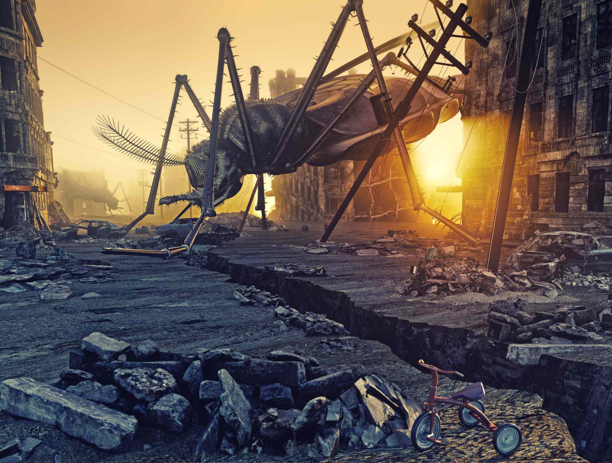 Writing Prompts: Robot Spider Giant insects destroy the city. 3D concept