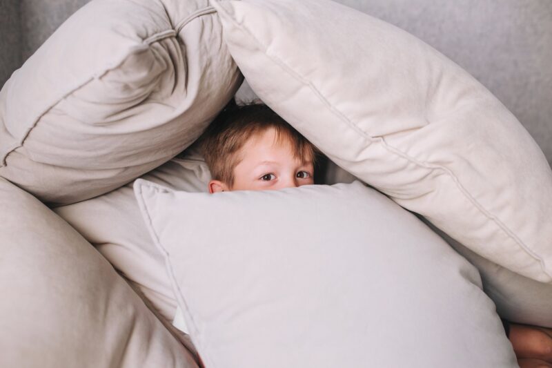 Picture Prompts: Hiding Boy Little boy playing and hiding under pillows