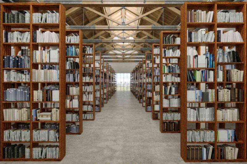 Picture Prompts: Library Shelves Library Interior With Books On Wooden Bookshelves