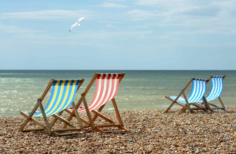 Picture Prompts: Beach Chairs Deck chairs on an English Beach overlooking the English Channel