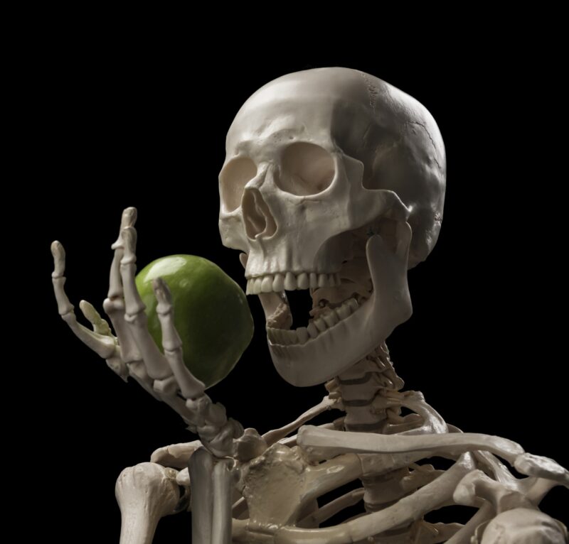 Picture Prompts: Poison Apple Skeleton eating green apple