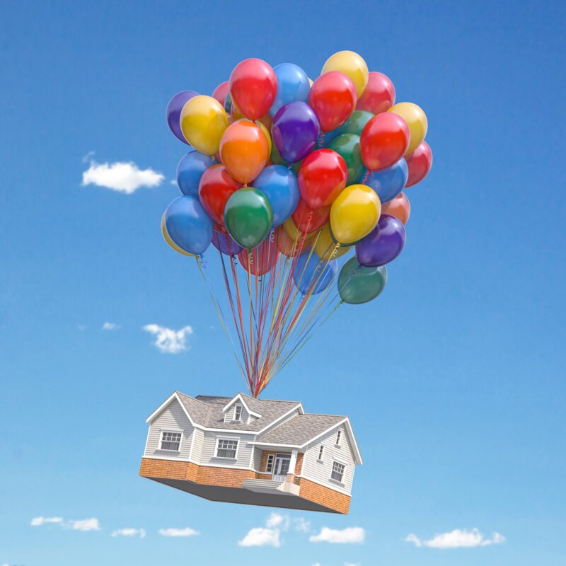 Picture Writing Prompts: Flying House House with balloons bunch flying in the sky.