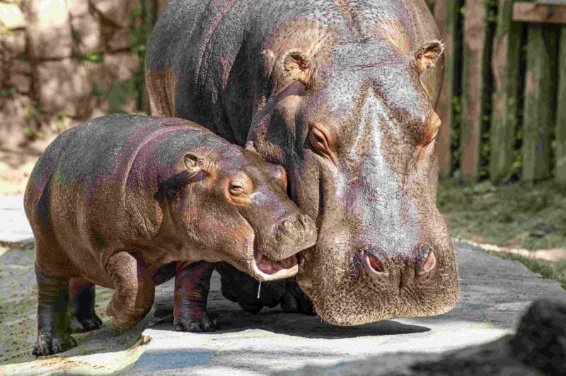 Picture Prompts: Hippo Problems Two hippopotamus mother and son