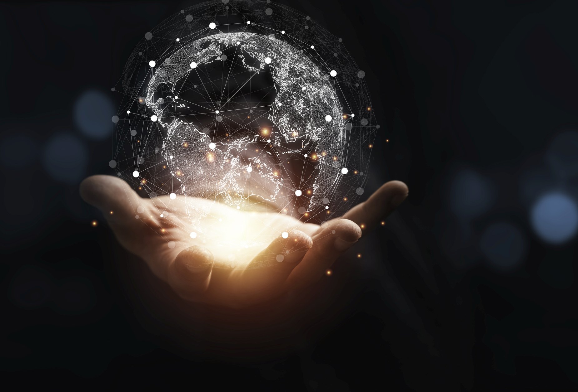 Picture Writing Prompts: Glowing Globe Hand holding virtual world