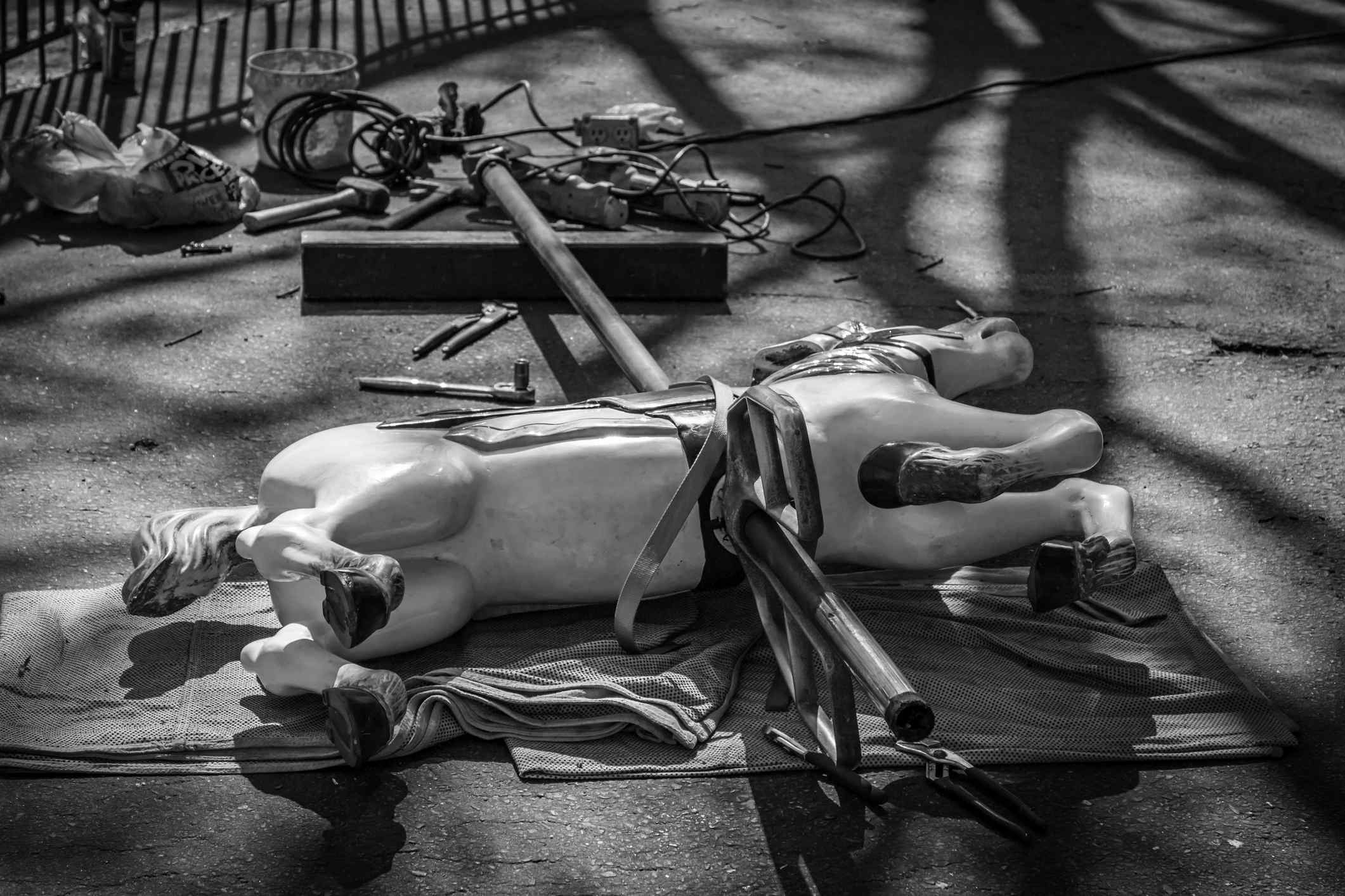 Picture Writing Prompt: Carousel Horse Carousel horse being repaired on the mall in Washington, DC