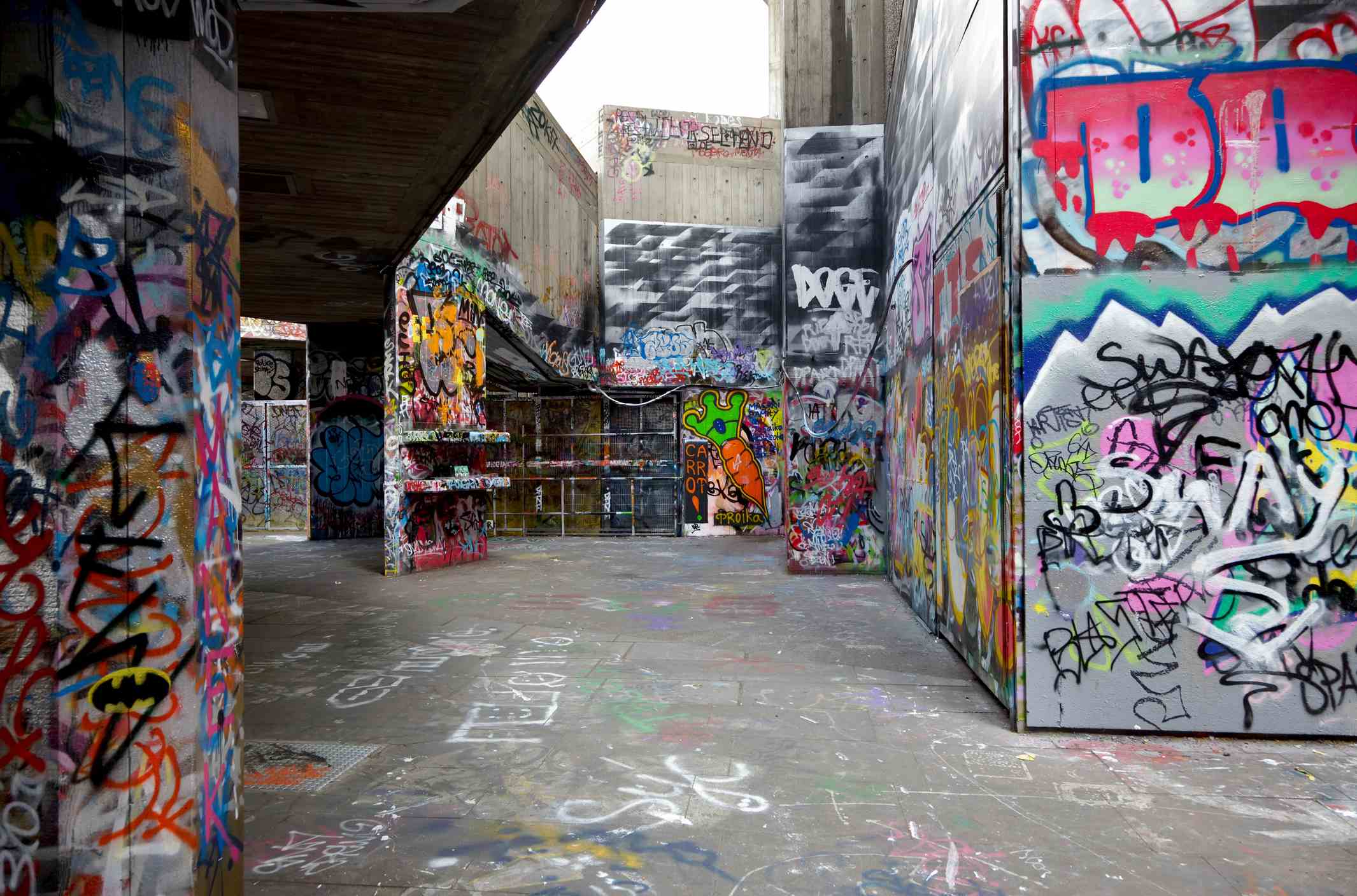 Picture Prompts: Graffiti Gray walls painted with bright colorful graffiti